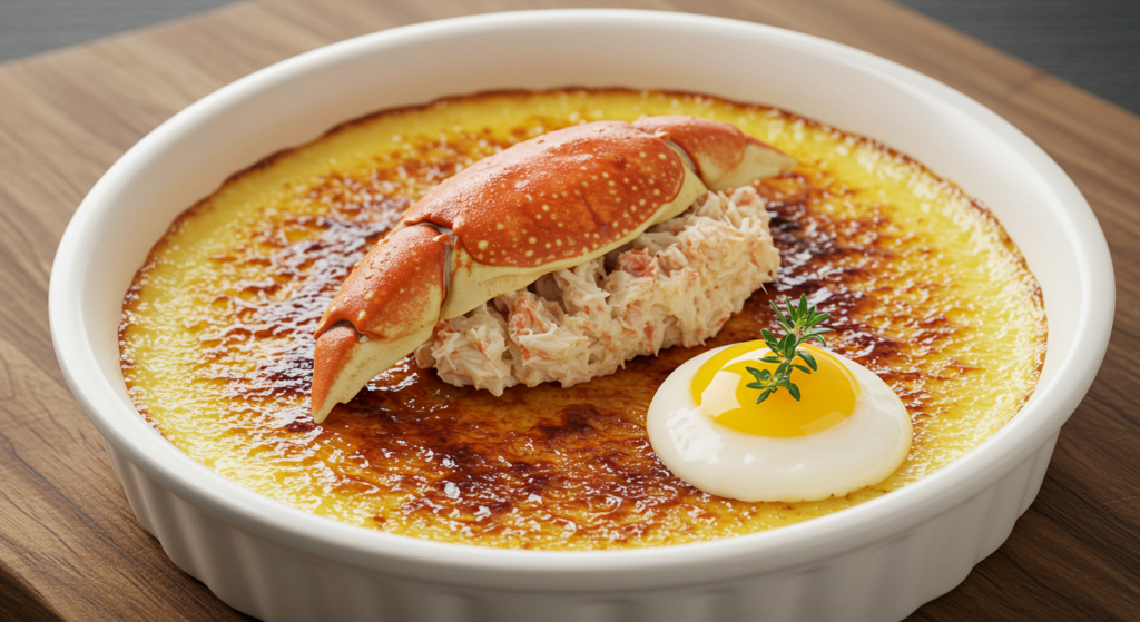 Elegant Presentation of Crab Brûlée with a Golden Caramelized Crust