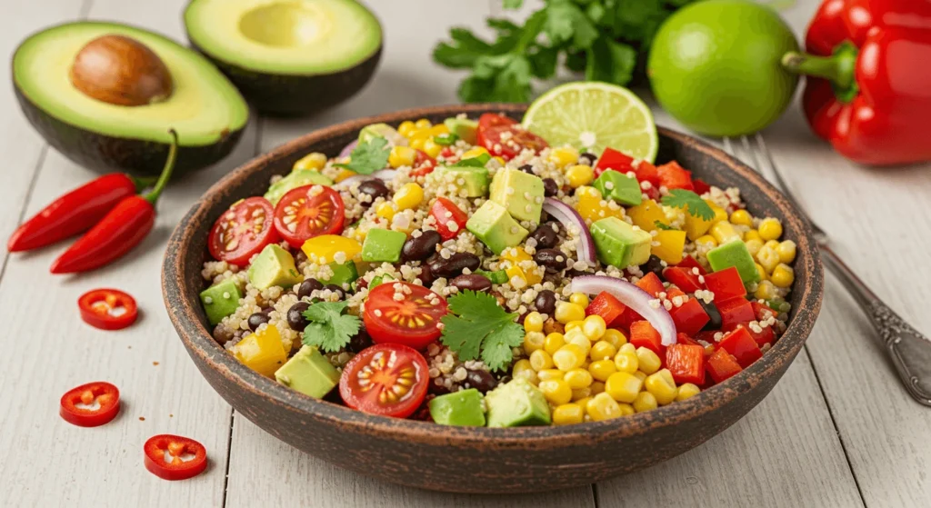 Colorful and Healthy Mexican Quinoa Salad in a Rustic Bowl