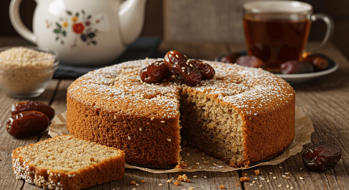 Nutrient-Packed Date and Tahini Cake with Tea Setting