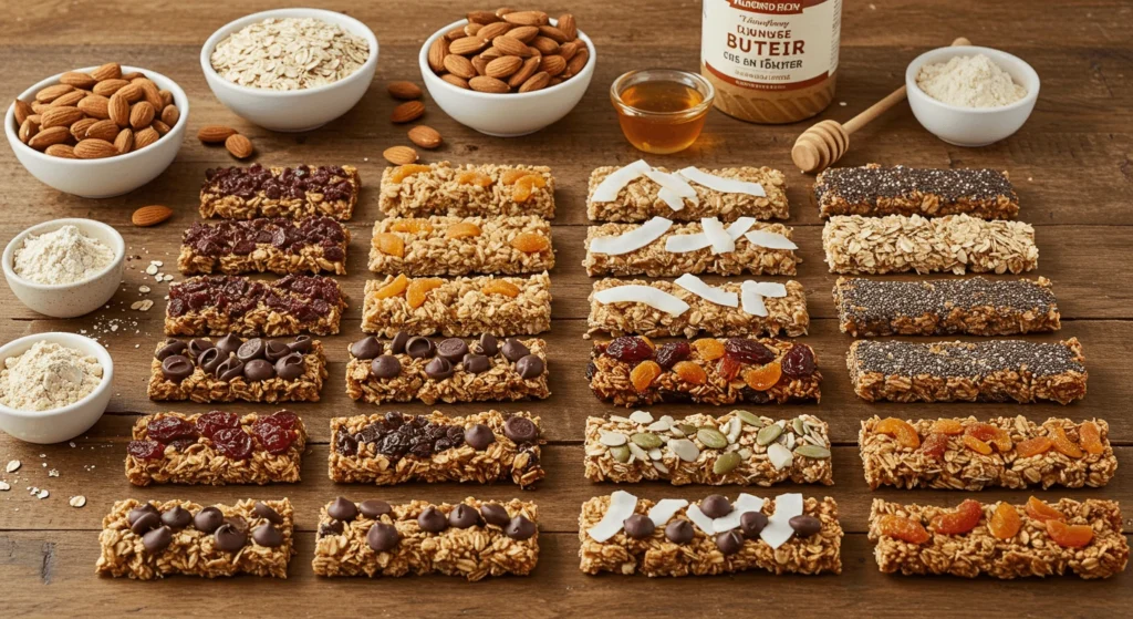 Granola Bars with Chocolate Chips, Dried Fruits, and Coconut Flakes