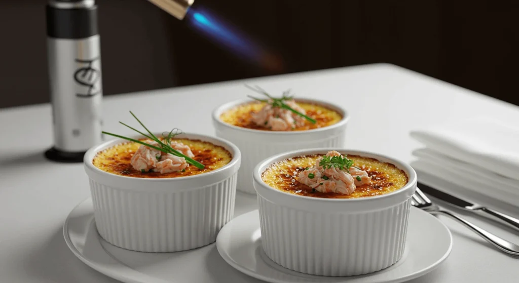 Caramelized Crab Brûlée with Fresh Garnishes